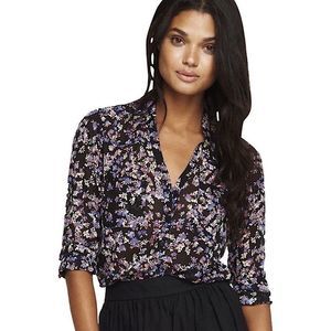 Express Portofino Black Blue Floral Print Shirt sz S